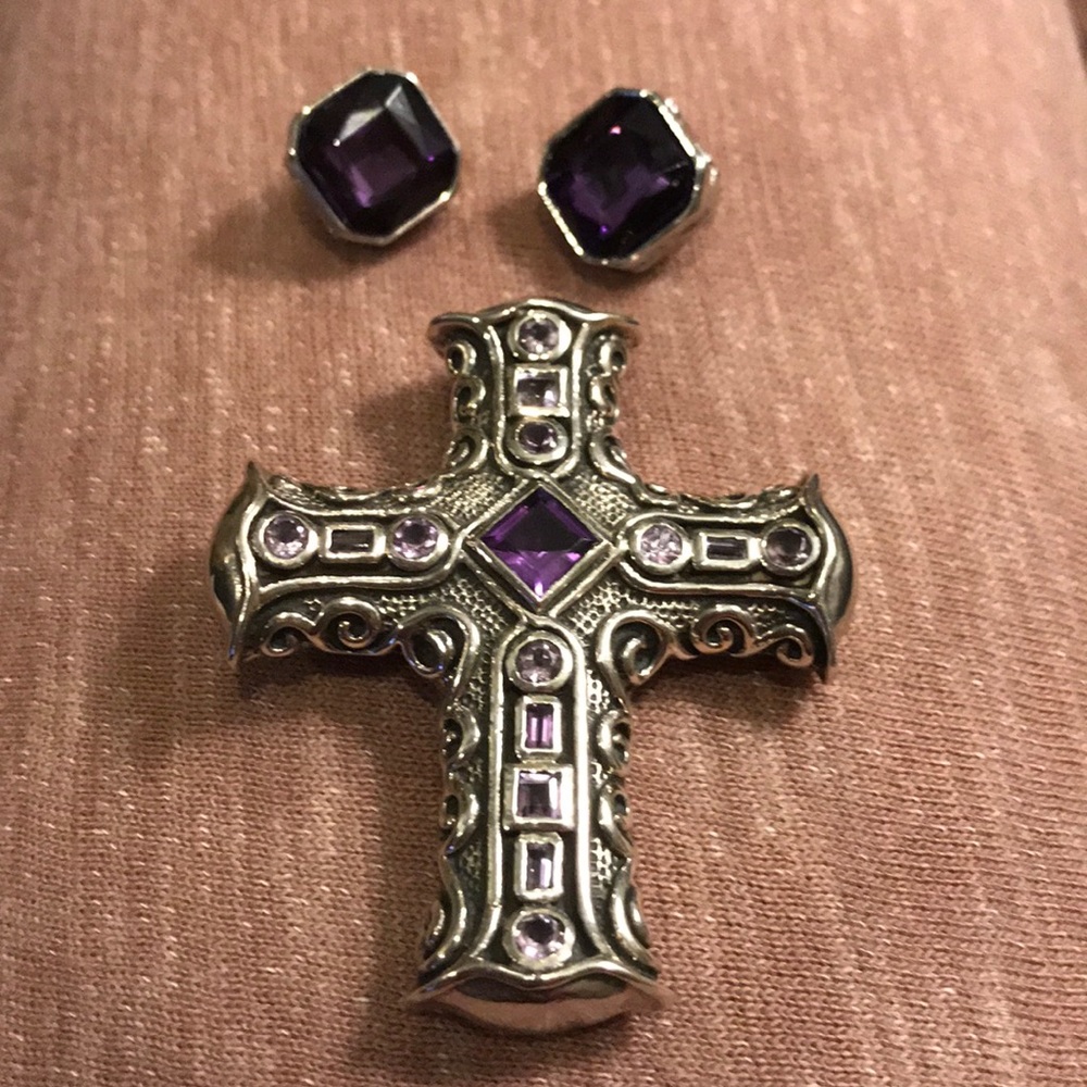 Barse “2000” silver/amethyst cross with earrings